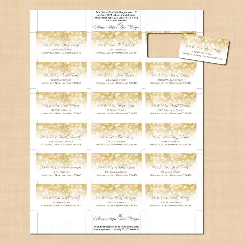 White Gold Sparkles Address Labels 2.375x1.25 TextEditable Etsy