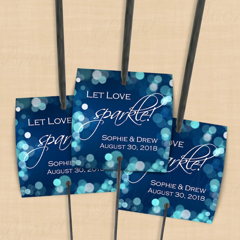 Midnight Blue Night Sky Let Love Sparkle Sparkler Send-off Cards : Text-Editable in Microsoft\u00ae Word 2.25x2.25 Printable Instant Download