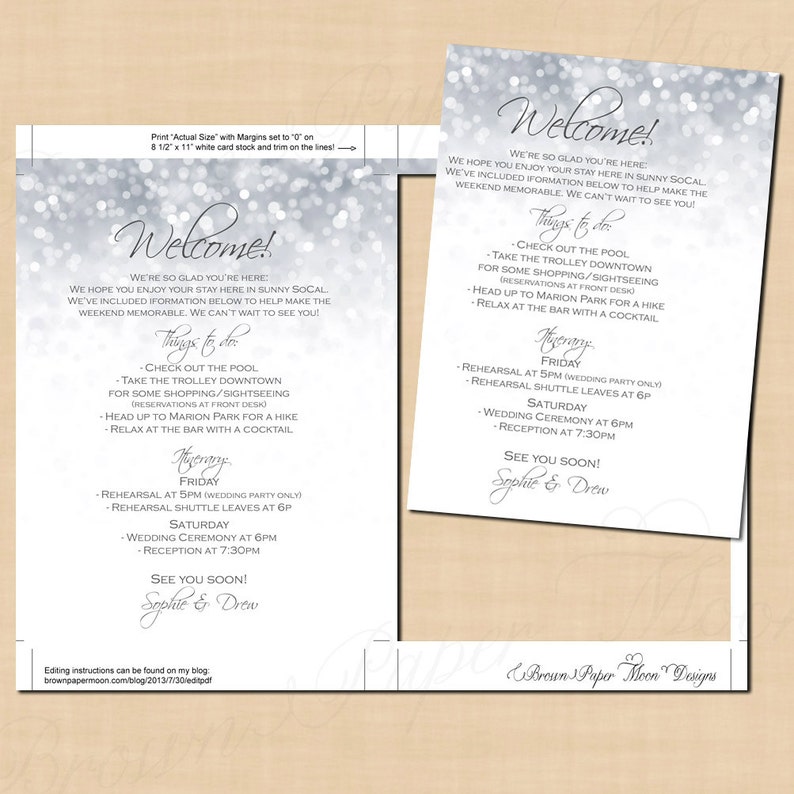 Silver Shimmer Welcome Letter Destination Wedding Itinerary Etsy