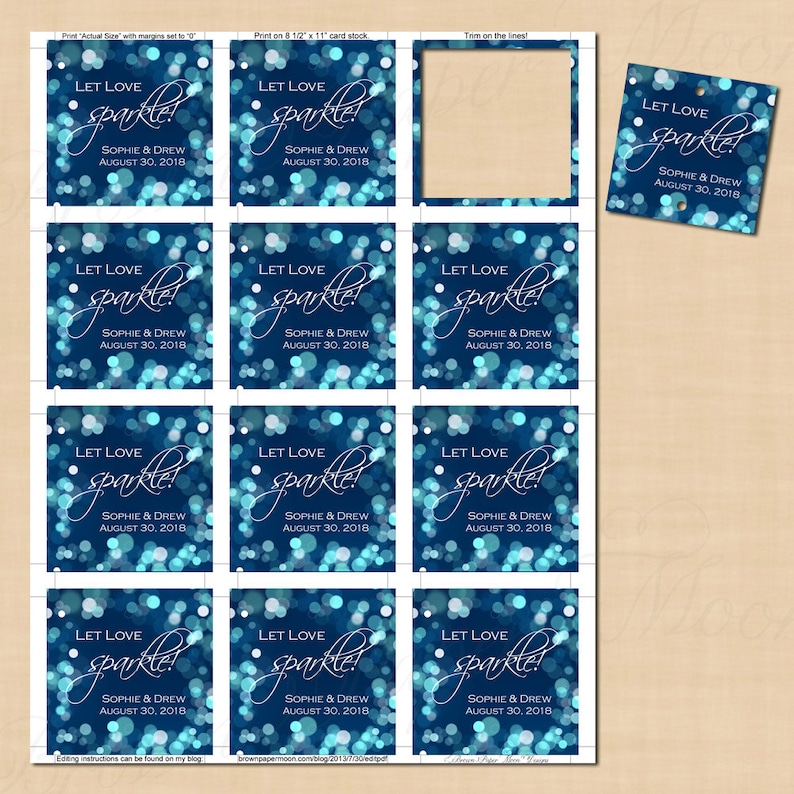 Midnight Blue Night Sky Let Love Sparkle Sparkler Send-off Cards : Text-Editable in Microsoft\u00ae Word 2.25x2.25 Printable Instant Download