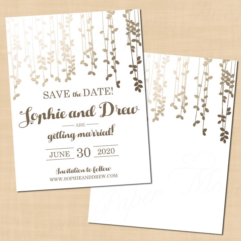 gold foil inspired leafy vines save the date templates 4 25x5 5 text editable in word printable on avery postcards instant download avery save the date templates