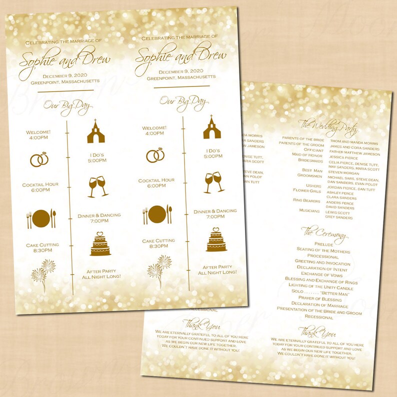 White Gold Sparkles Big Day Wedding Program Itinerary Guest Etsy