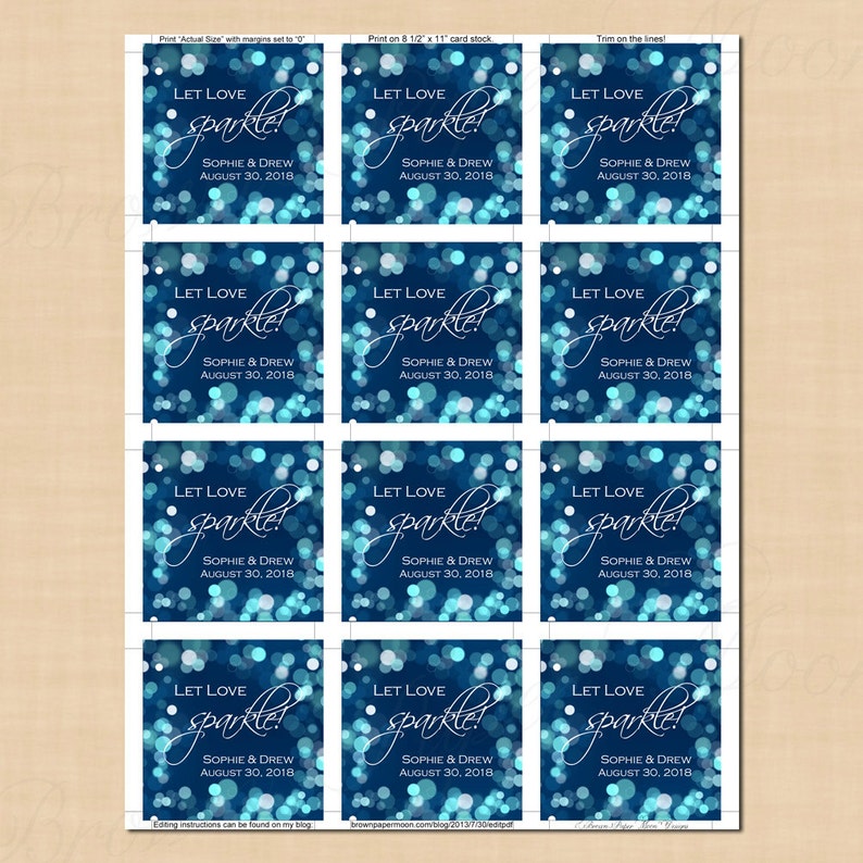 Midnight Blue Night Sky Let Love Sparkle Sparkler Send-off Cards : Text-Editable in Microsoft\u00ae Word 2.25x2.25 Printable Instant Download