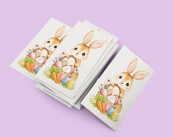 Easter Bunny Card Printable Bundle, Watercolor Easter Card Set, Hoppy Easter Card, Printable Greeting Card Instant Download