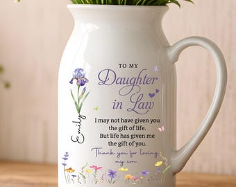 Vase de fleurs personnalisé pour ma belle-fille, cadeau vase en céramique avec nom personnalisé, cadeau souvenir belle-fille significatif