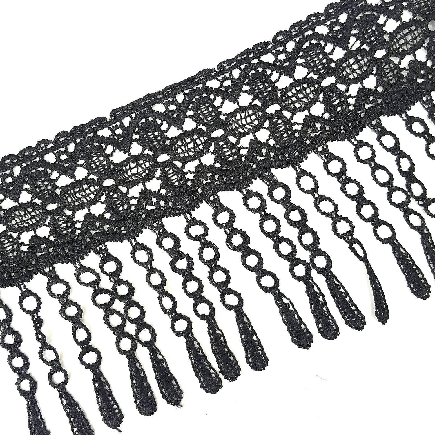 Black Fringe Tassels Flowers Lace Crochet Trim Border Lace Etsy