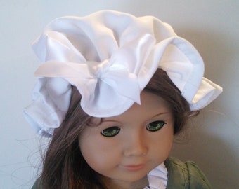 American Made 18 inch girl doll clothing - Crisp White Cotton Linen Colonial Mob Cap Bonnet