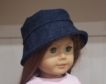 American Made 18" Girl or Boy Doll Clothing Dark Blue Cotton Denim Bucket Hat 15" Twins or Bitty Baby doll