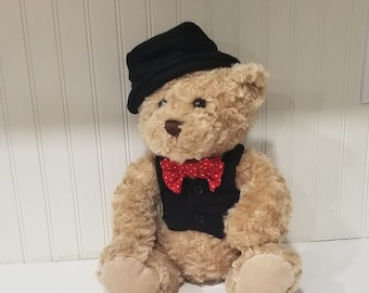 Dressy Bear, Black Vest Bear, Bear With Clothes, Bear with Hat, Stuffed Bear, Plush Bear Gift