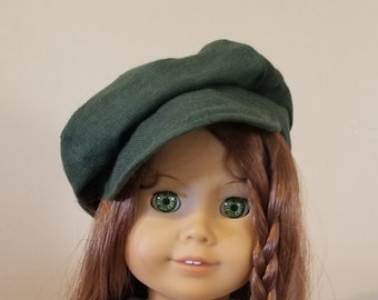 American Made 18" Girl or Boy Doll clothing - Fashionable Green Cotton Newsboy Cap, 15" twins, bitty baby