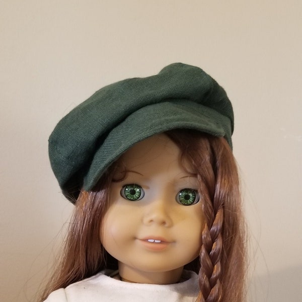 American Made 18" Girl or Boy Doll clothing - Fashionable Green Cotton Newsboy Cap, 15" twins, bitty baby