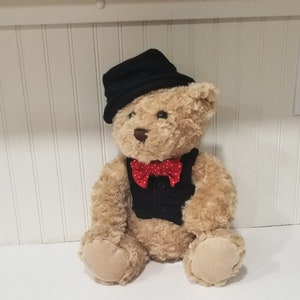 Dressy Bear, Black Vest Bear, Bear With Clothes, Bear with Hat, Stuffed Bear, Plush Bear Gift