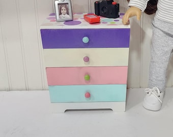 Miniature Wooden Chest of Drawers for Doll, Fits the 18 inch dolls, Doll Furniture, Retro Doll Cabinet, 18 Inch doll cabinet