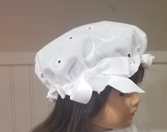 Historic 18th Century Cap fits 18" American Girl doll Crisp White Eyelet Cotton Colonial Mob Cap Bonnet
