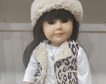 American Made 18 inch Girl Doll clothing - Sherpa Vest and Matching Hat