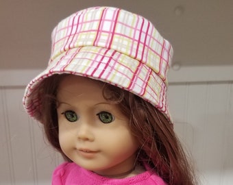 American Made 18 inch Girl or Boy Doll Clothing - Fun Colorful Plaid Cotton Bucket Hats, Doll Beachwear