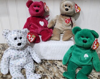 Four Ty Beanie Babies Bears, Valentina, Erin, 1999 Signature, The Beginning