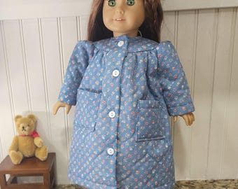 American Made 18 inch girl doll clothing, Quilted Blue Doll Robe, Retro 1960's doll robe