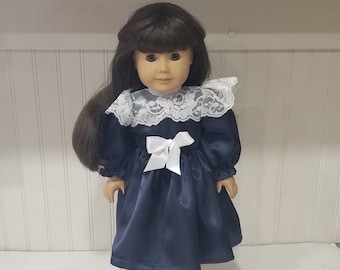 American Made 18 inch doll clothing - Deep Navy Satin Dress Samantha Parkington