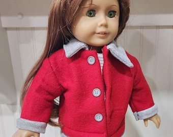 American Made 18 inch Girl Doll clothing -  Red and Gray Fleece Jacket