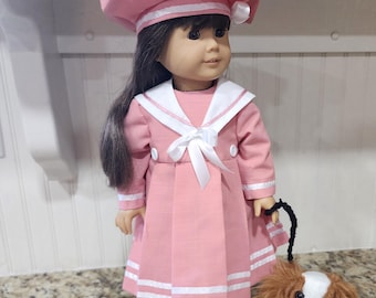 American Made 18 inch Doll Clothing - Pink Sailor Dress and Cap Samantha