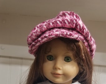 American Made 18 inch Girl Doll Clothing - Pink Plaid Wool Tweed Newsboy Cap Fits 18" Doll Clothes