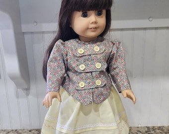 American Made 18 inch  Girl doll clothing - Felicity Style Outfit Yellow  1770's Era