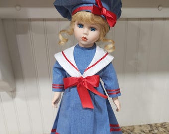 16 Inch Porcelain Sailor Doll, Collectable Porcelain Doll
