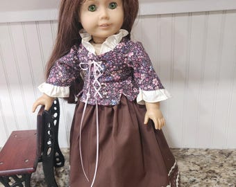 American Made 18 inch  Girl doll clothing - Mocha Brown Felicity Period Dress 1770's Era