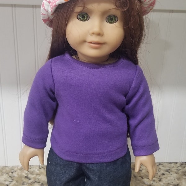 American Made 18" Girl or Boy doll clothing - Bright Plum Purple Soft Knit T-shirt, Soft Cotton T-shirt, Boy doll T-shirt