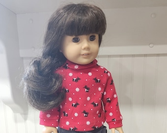 American Made 18" Girl or Boy doll clothing - Red Turtleneck, Scottie dog Soft Knit Turtleneck, Snowflake Turtleneck
