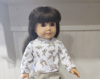 American Made 18" Girl or Boy doll clothing - White Turtleneck,  Soft Knit Print Turtleneck,