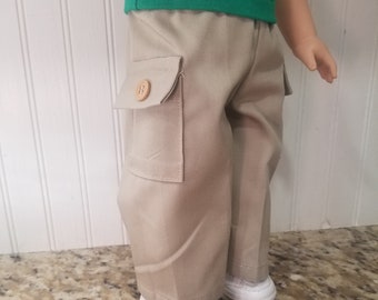 American Made to fit 18 inch Boy or Girl Doll - Khaki Cargo Jeans Pants