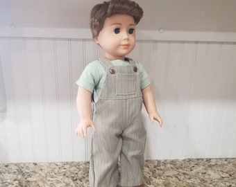 American Made for 18 Inch Boy or Girl doll - Pin Striped Overalls and T Shirt