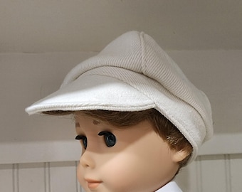 American Made 18 inch Girl or Boy Doll clothing - White Ivory Cotton Linen Newsboy Cap