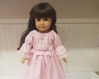 American Made 18" doll clothing, Long Full Skirt and Pink Polka Dot Gathered Blouse