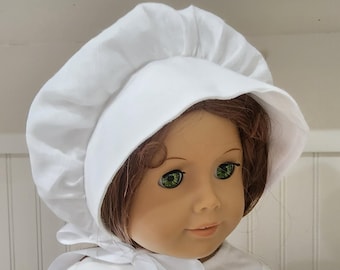 American Made 18 inch Girl Doll Clothing - White Cotton Muslin Prairie Bonnet