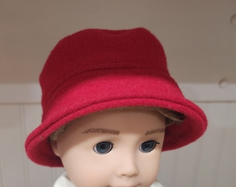 American Made 18" Doll Clothing Red Wool Bucket Hat Fedora