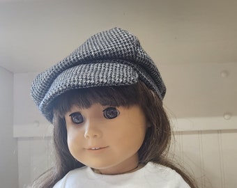 Sassy Black and White Mini Check Soft Wool Newsboy Cap Fits 18" Doll Clothes fits American Girl also fits 15" Bitty Twins Bitty Baby