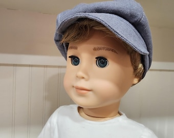 American Made 18" Girl or Boy Doll clothing - Steel Gray Cotton Linen Newsboy Cap, 15" twins, bitty baby