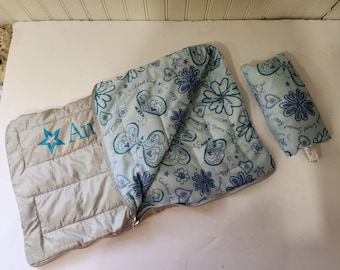 Sleeping Bag for 18" American Girl doll, 18" doll Sleepover Set Pillow and Matching Bag