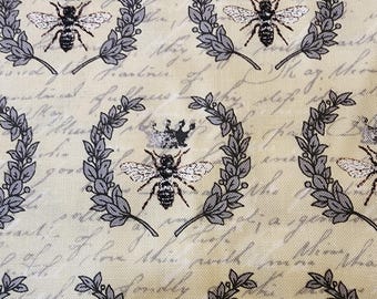 French Country Queen Bee Cotton Fabric, Quilting Fabric, 1 full yard