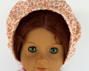 American Made 18 inch Girl doll clothing - Orange Floral Print Cotton Prairie Bonnet