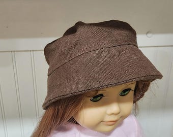 American Made 18" Girl or Boy Doll Clothing - Chocolate Brown Cotton Linen Bucket Hat