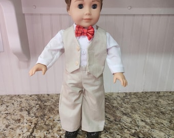 American Made 18" Girl or Boy Doll clothing - Tan Pants and Matching Vest with optional shirt