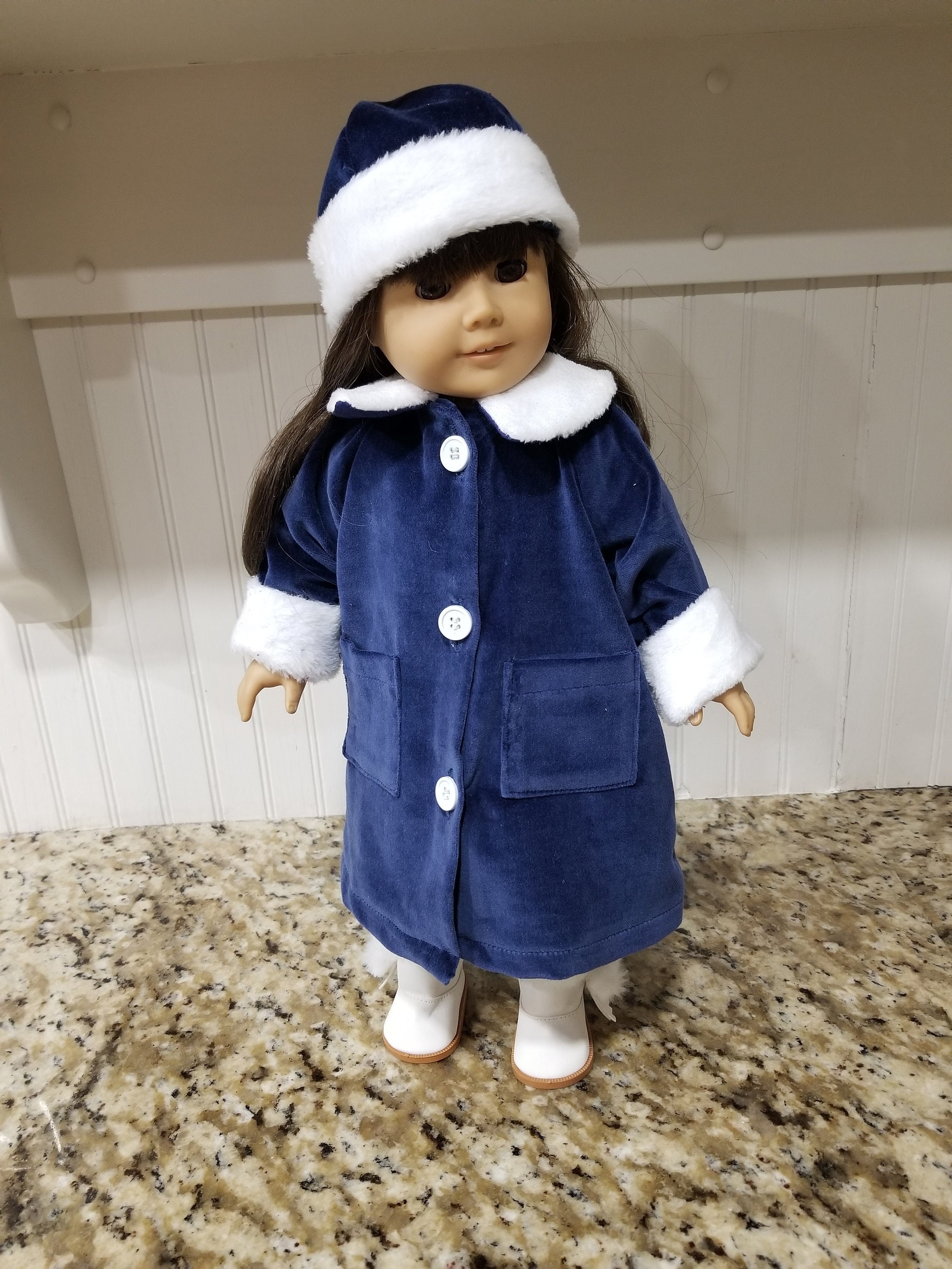 American Made 18 Girl or Boy Doll Clothes Sapphire Blue Velvet Coat and Cap With White Faux Fur Collar and Cuffs Etsy