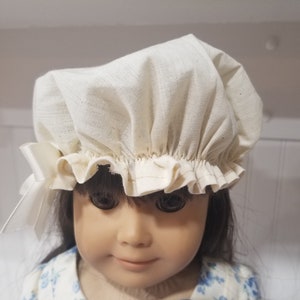 American Made 18 inch Girl Doll clothing - Historic 18th Century Cap Crisp Off White Muslin Colonial Mob Cap Bonnet