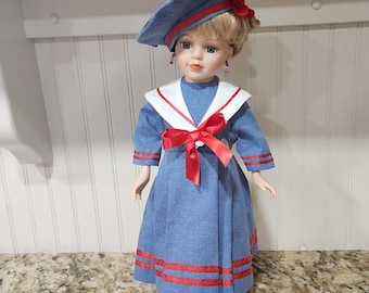 16 Inch Porcelain Sailor Doll, Collectable Porcelain Doll