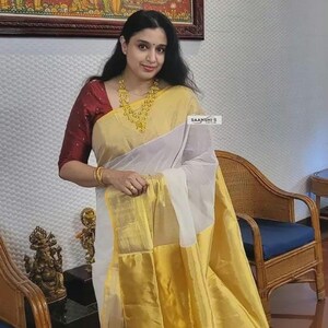 Handloom Cotton Saree, Kerala Kasavu, 10 Inch Border, Polka Dot Pattern