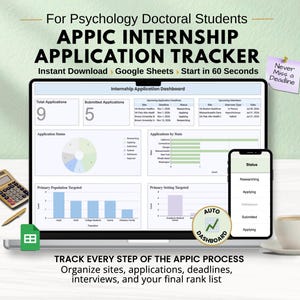 APPIC-Praktikumsbewerbungs-Tracker | Psychologie-Praktikums-Tracker | Google Sheets-Studienplaner für PsyD- und PhD-Studierende
